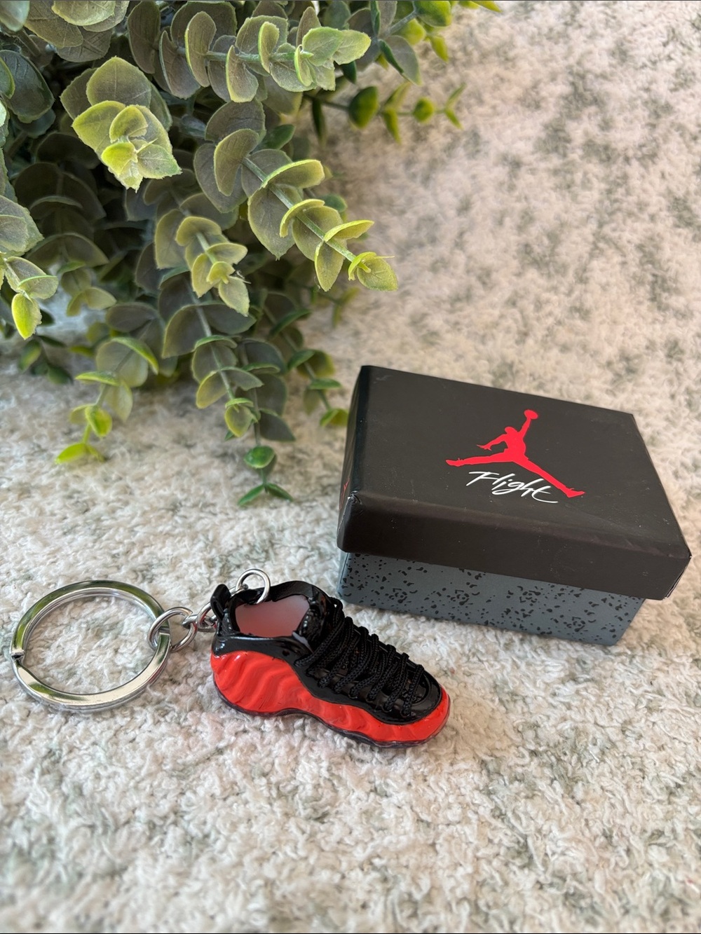 Air Jordan Red and Black 3D Mini Sneaker Keychain with Branded Box NWT 2”